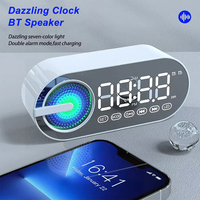 Mini Mirror Digital Alarm Clock Timer Rechargable Wireless Clock 2 Alarms FM Radio Wireless Speaker Subwoofer Desktop LED Clock