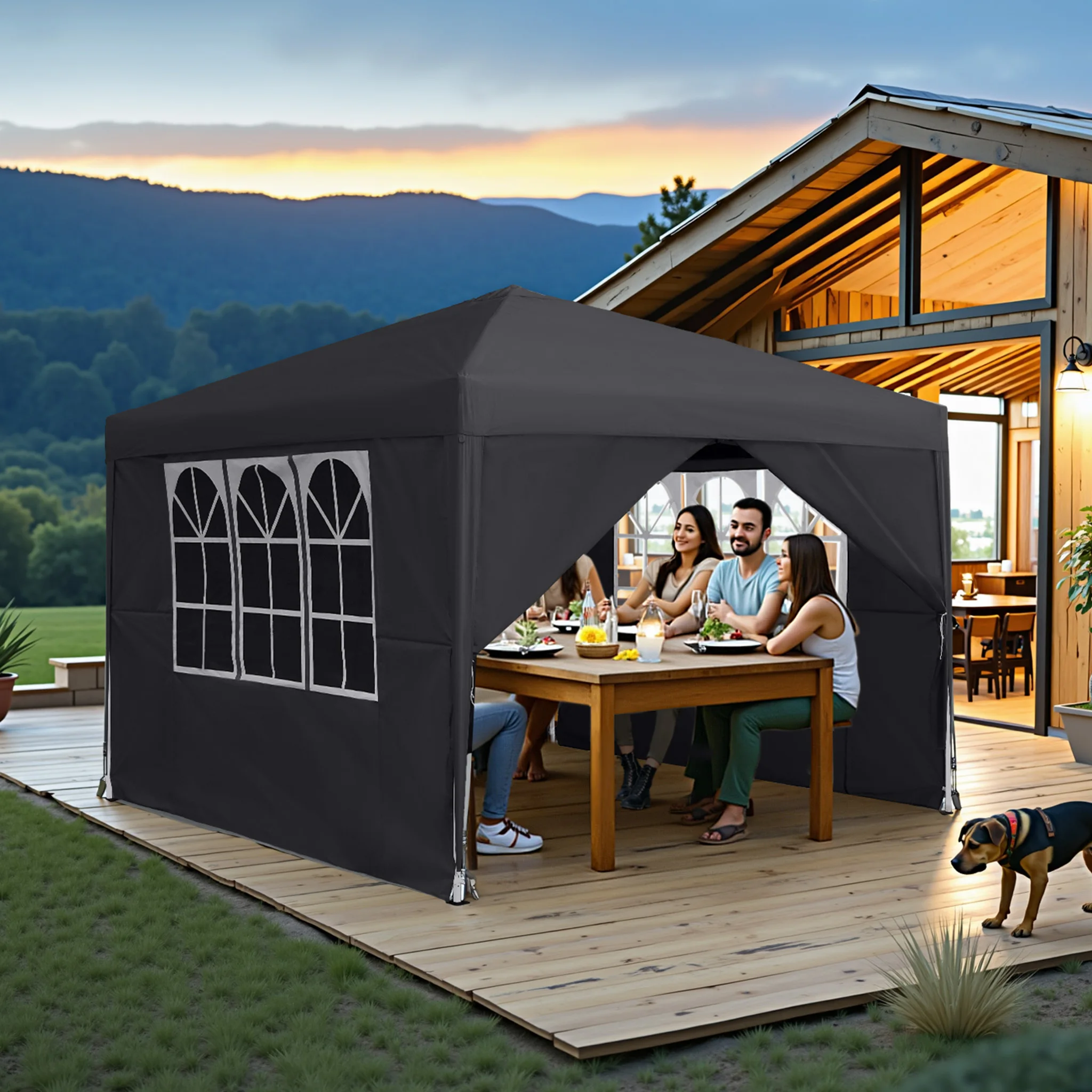Gazebo 3x3m, tenda pieghevole impermeabile, resistente al freddo e ai raggi UV, con 4 pannelli laterali, finestre e borsa per il trasporto, tettoia da esterno stabile per il giardino.