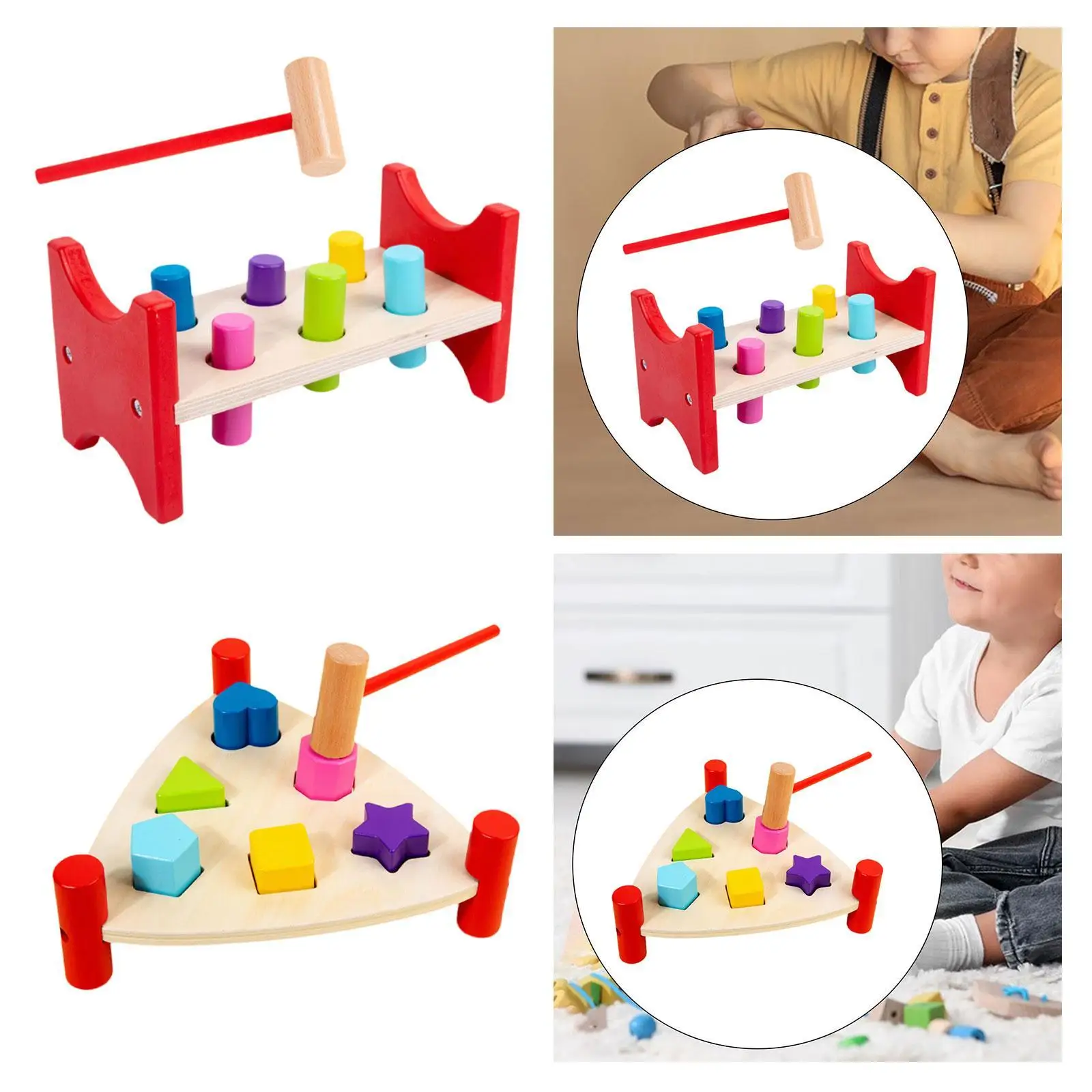 Wooden Pound Toy, Wooden Pile Hammer Children Educational Toy, Wooden Pounding Toy for Birthday Gifts,