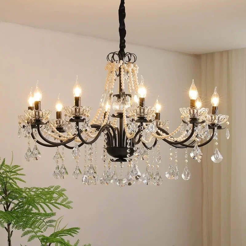 French Luxury Crystal Chandelier Ancient Style Candle Lamp American Retro Dining Room Living Room Villa Staircase Pendant Light