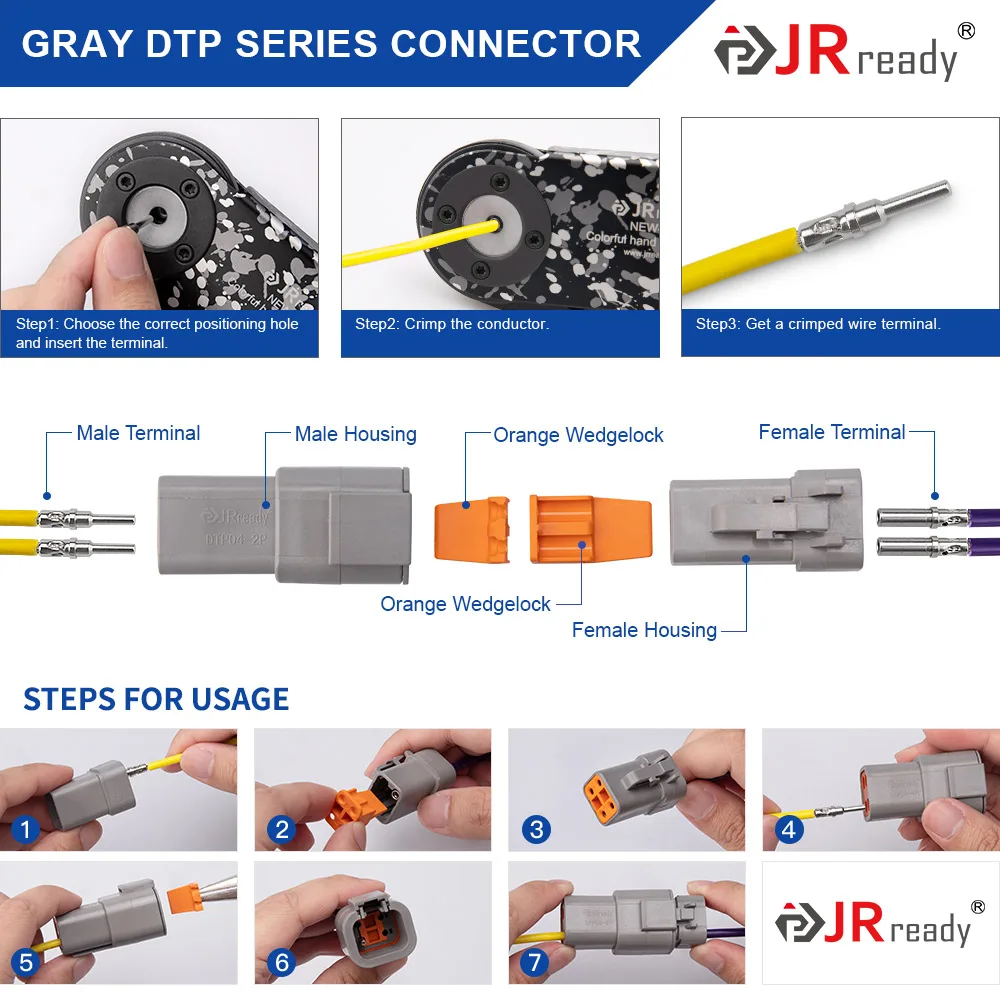 JRready ST6335 DTP Connector Kit, 2 Pin, 4 Pin Waterproof Electrical Connector with Size 12 Solid Contacts Pin Sockets, Current