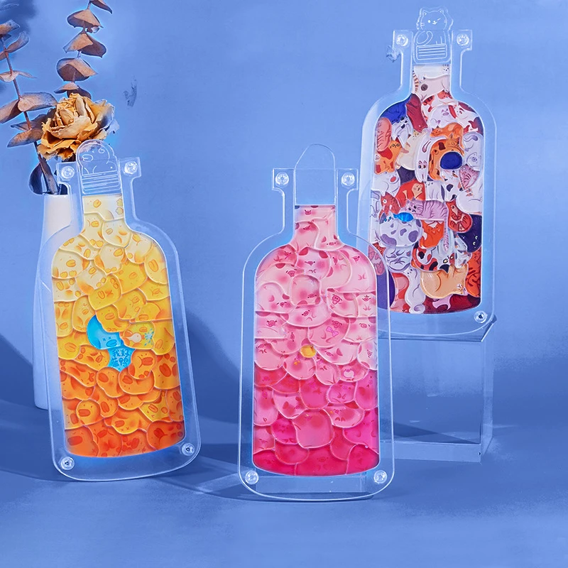 Acrylic Puzzle Cute 3D Jigsaw Toy Animal Cat Pig Cartoon Shape Creative Hard Block Assembly Bottle Funny Game Girl Children Gift