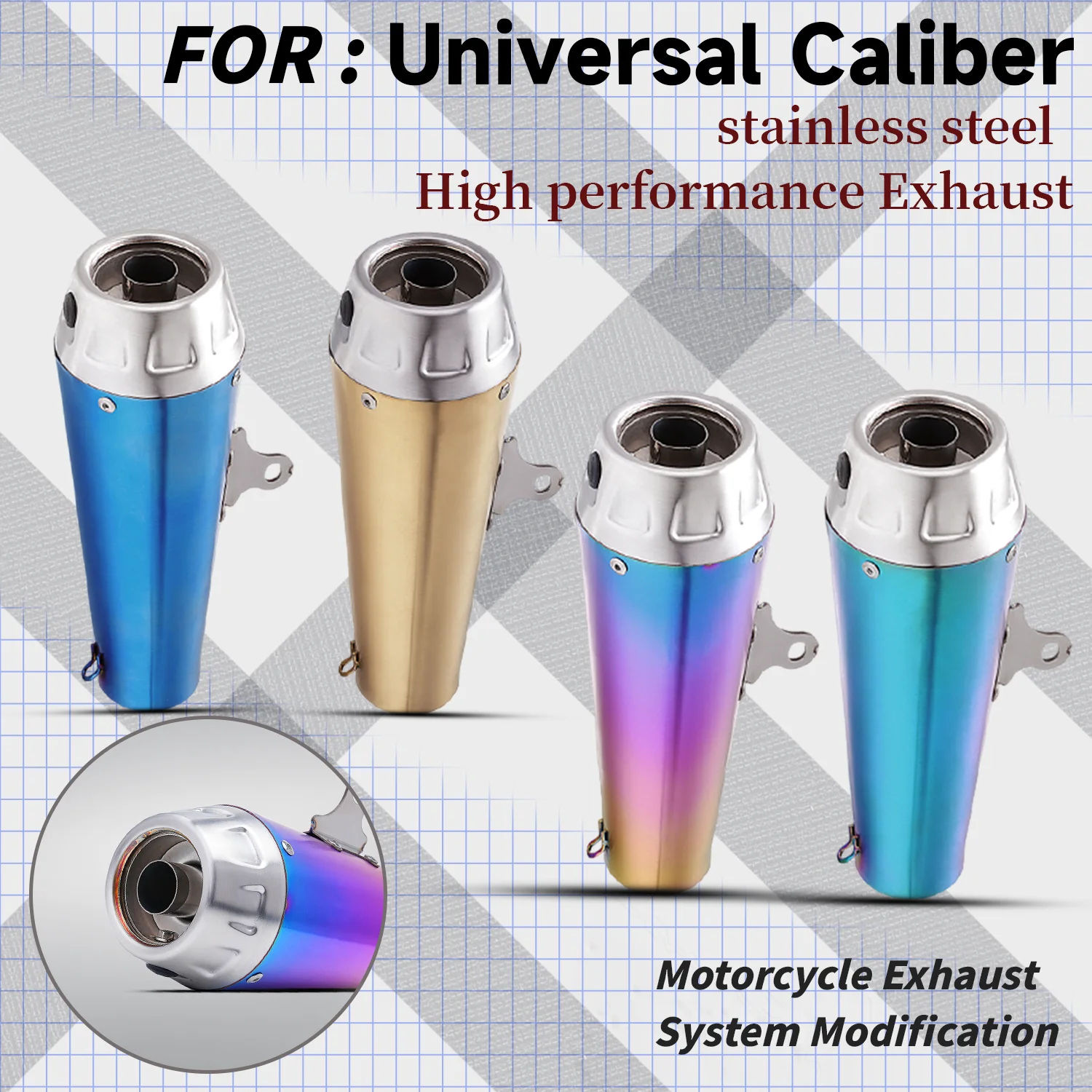 

60mm colorful Moto Exhaust Pipe tail end Modification Muffler Escape Slip-On Part Link Tailpipe DB killer for DUKE390 Z900 Z650