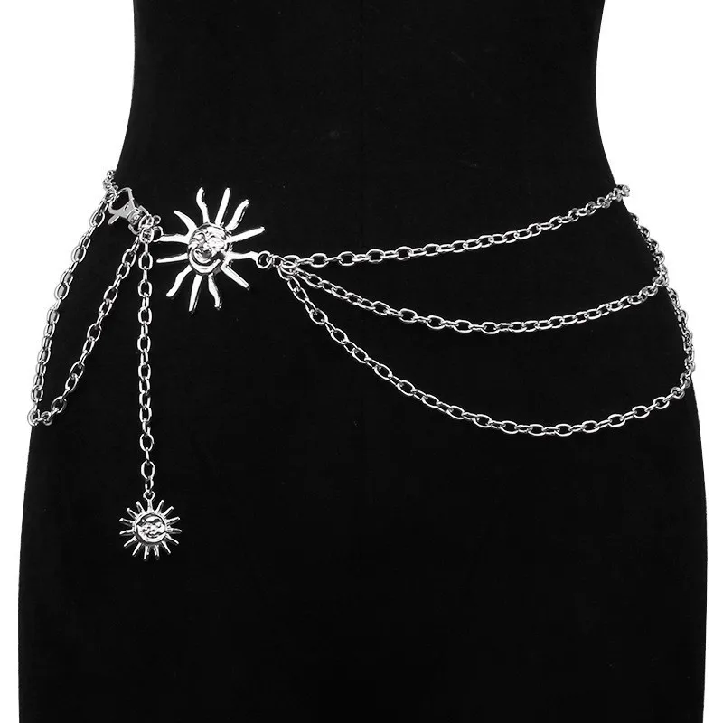 Fashion Sun Moon Layered Waist Chain – Punk-Stil, verstellbarer Bauchgürtel für Damen, Gothic-Hüftgeschirr, Hose, dekoratives Accessoire – Detail 13