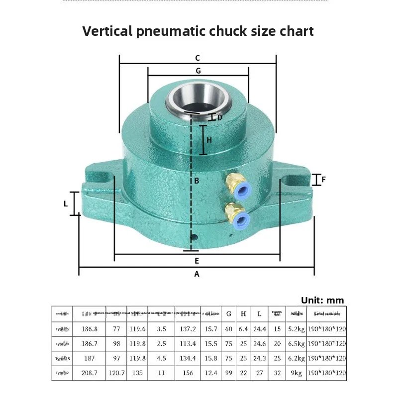 15-32mm Horizontal/Vertical Indexing Air Chuck - Bench Lathe Fixture with Auto Clamping Seat