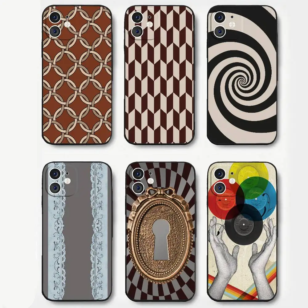 الفينيل سجلات نادي التنس البوهيمي الهندسة الحنين المشاعر جراب هاتف سيليكون لينة آيفون 16 15 14 13 12 11 زائد برو ماكس زائد