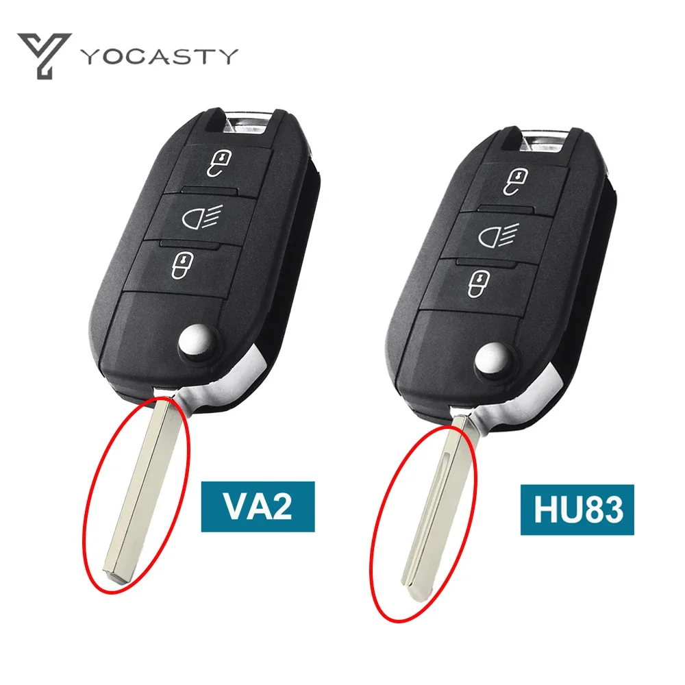 YOCASTY-Flip Caso Shell Chave do Carro Remoto, 3 Botões, Citroen Aircross C3, C4, Peugeot 308, 208, 508, 3008, 5008, VA2, HU83