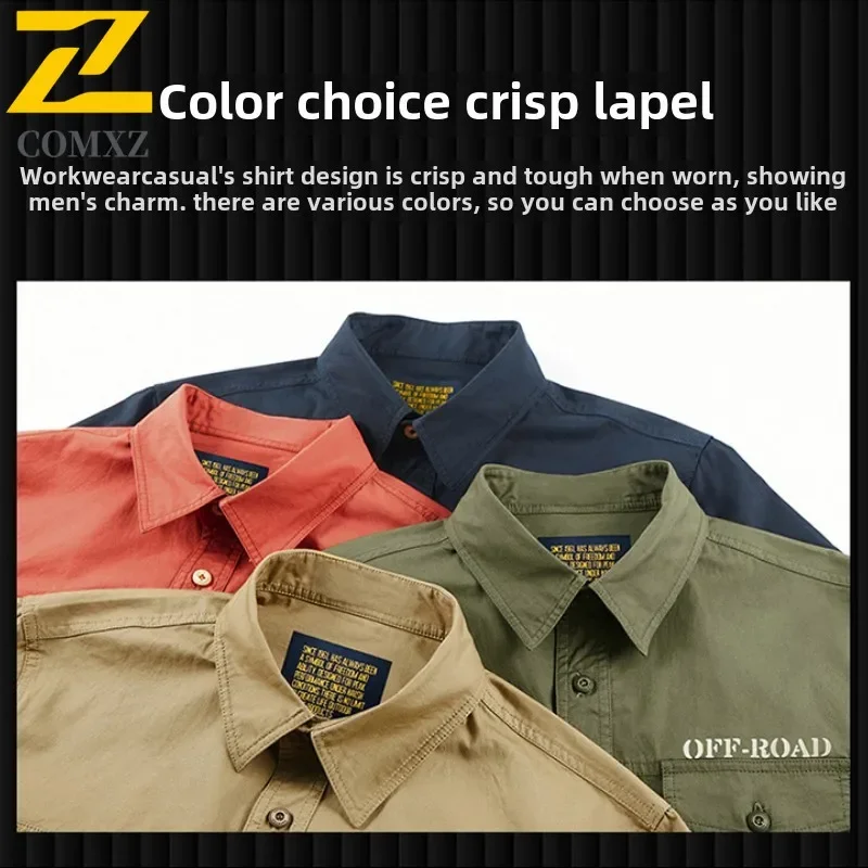 2025 New Work Shirts Men's Summer Trendy Pure Cotton Loose Multi-Pocket Button Short-Sleeved Shirt Casual Hiking Fishing T-Shirt