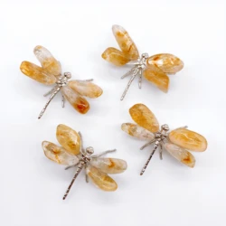 1PC Natural Citrine Dragonfly Crystal Yellow Quartz Stone spar crafts Butterfly Statue Reiki Healing Home Decor Children Gift