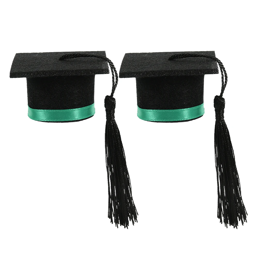 2pcs Doctor Decoration Mini Green Ribbon Graduation Party Graduation Hat Bottle Cover Bottle Topper Felt Cloth Beverage