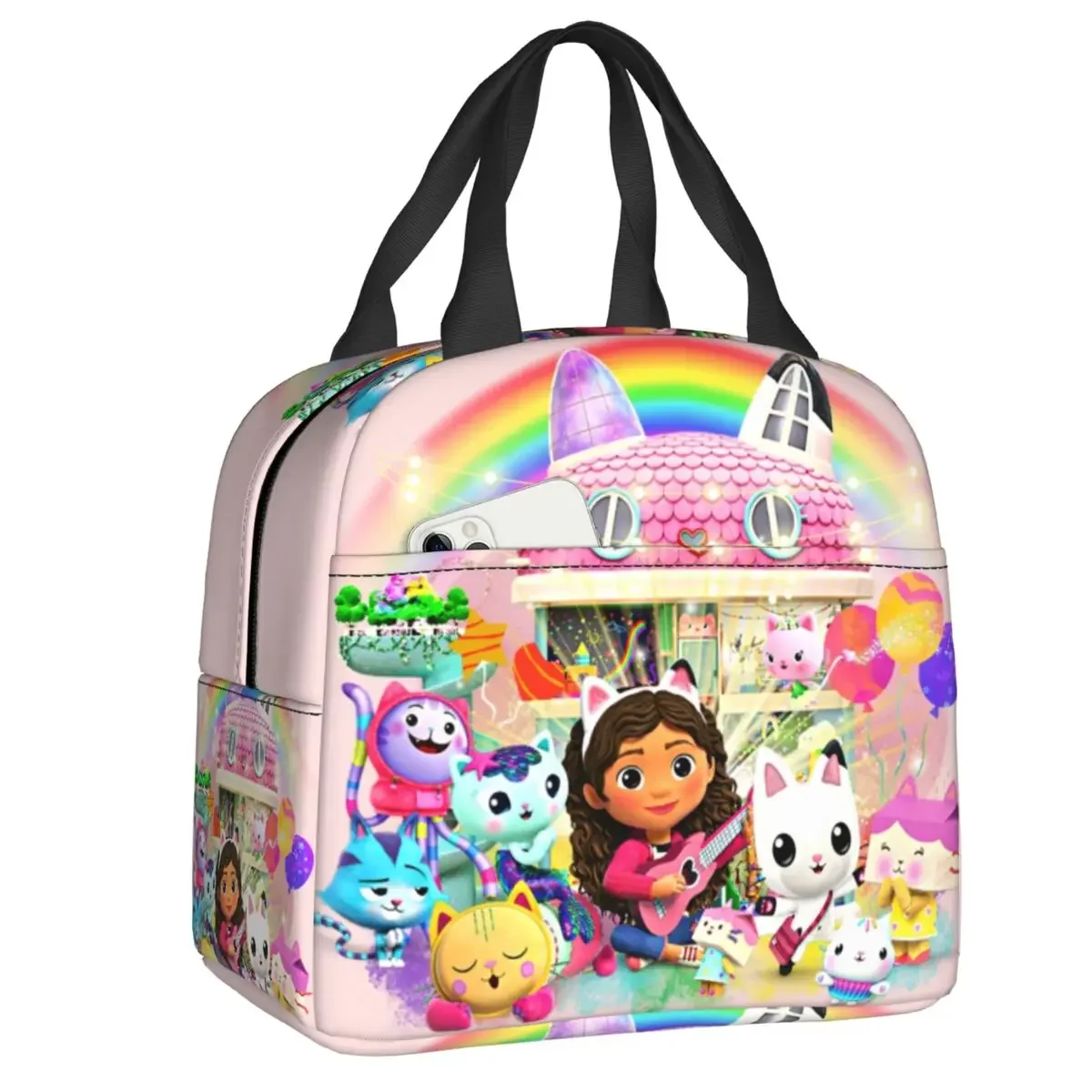 Custom Animated Anime Movies Gabbys Dollhouse Portable Lunch Boxes Women Multifunction Cooler Thermal Food Insulated Lunch Bag