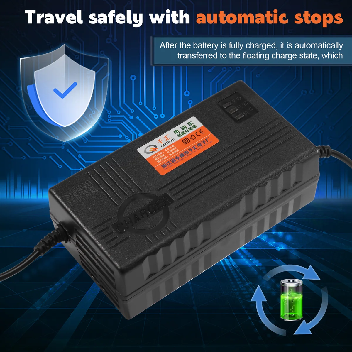 72V 20AH Motorcycle Battery Charger 6 LED Display for Scooter Wheel Lead Acid Battery Electric Bicycle Accessories US Plug