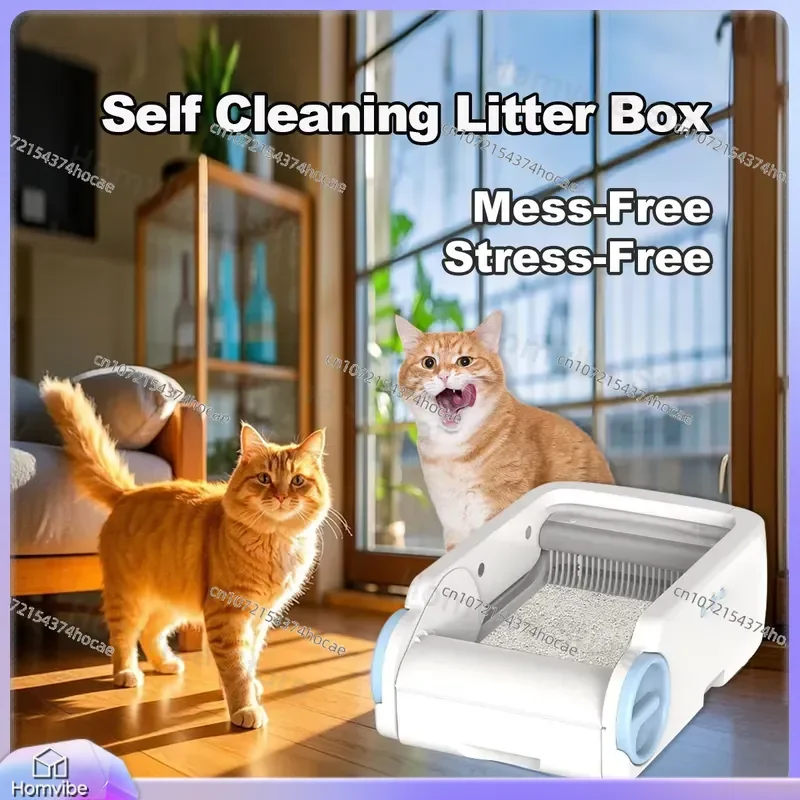 Smart Cat Litter Box with Stainless Steel Base Fully Automatic WiFi Enabled Self Cleaning Tray for Pets Home Use