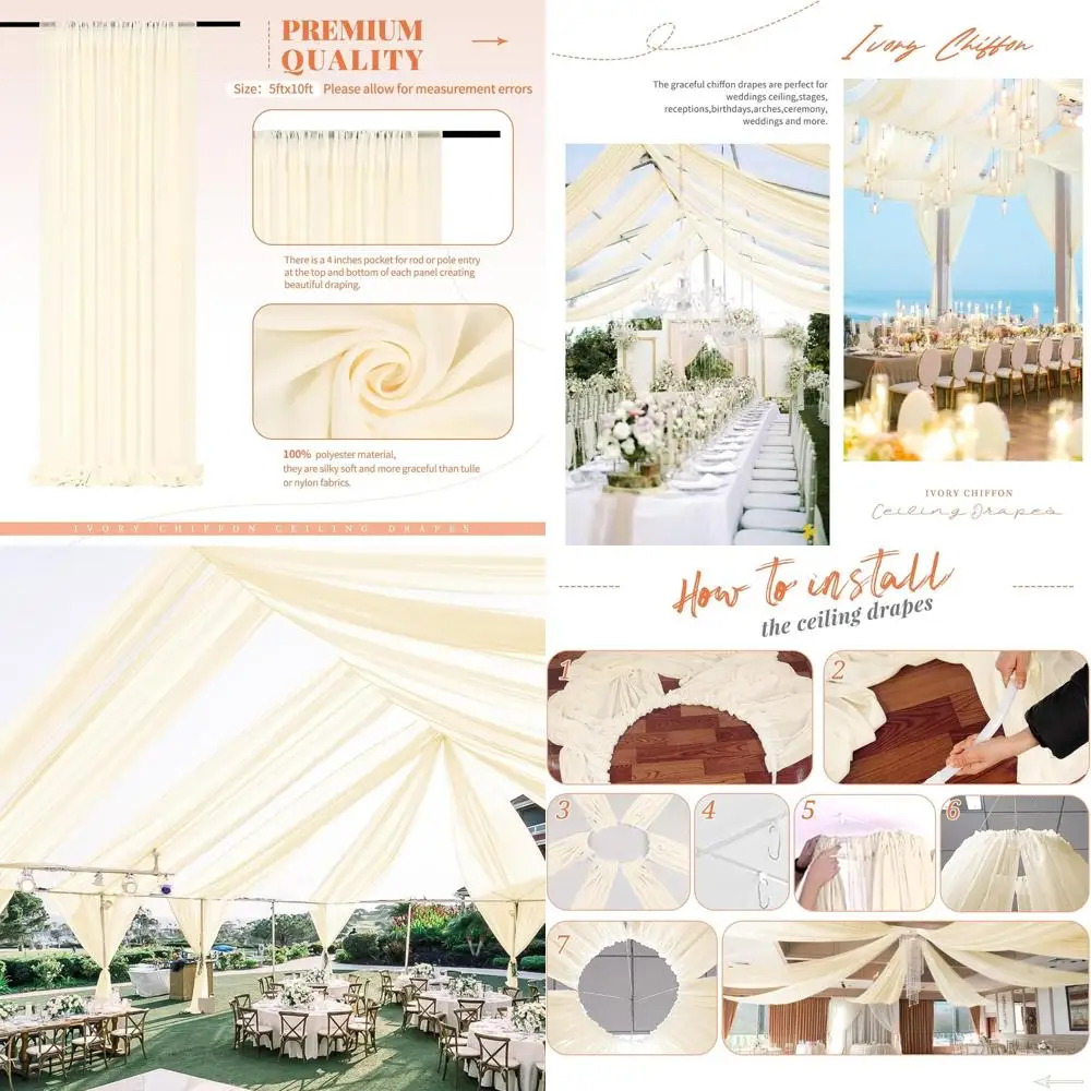 

Beige 5ft x 10ft Ceiling Drapes for Wedding Arches, Party Stages, and Ceremonies