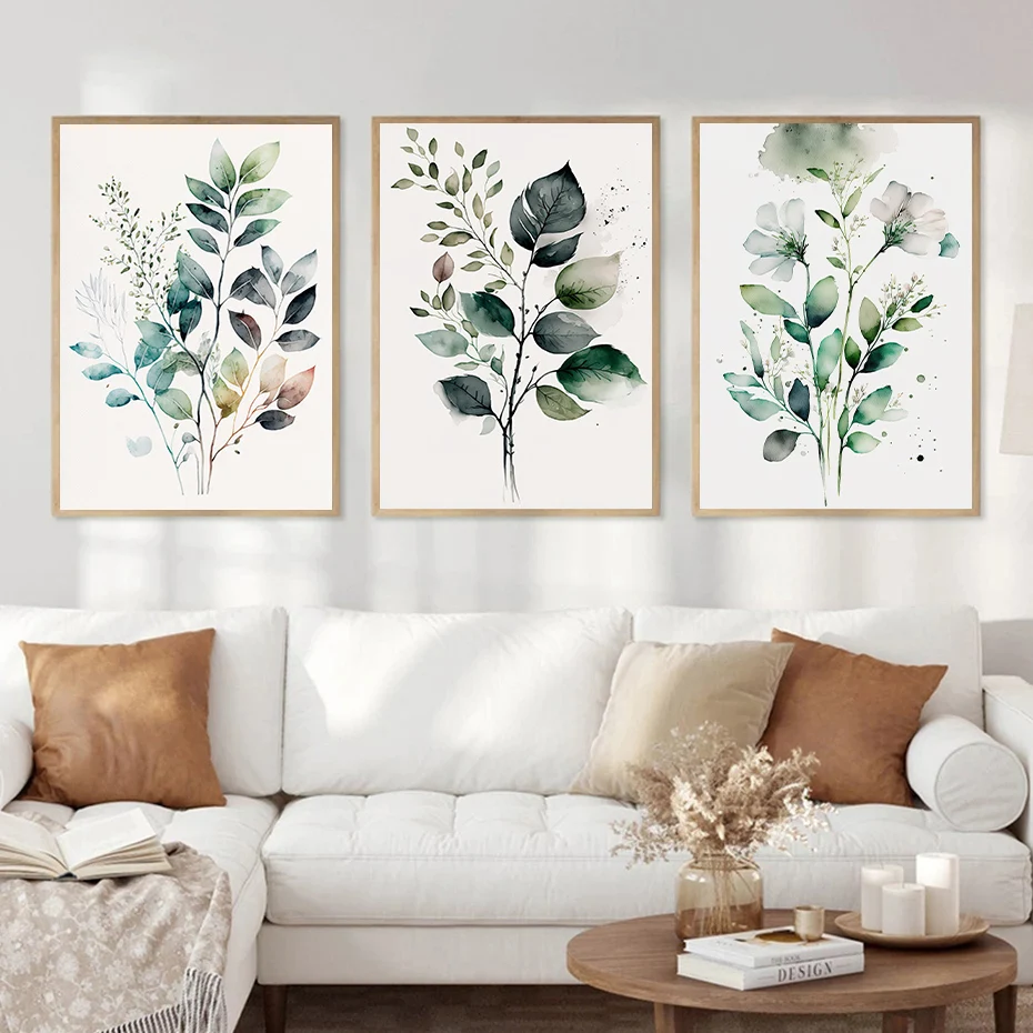 Frameless Sage Green Botanical Line Neutral Wall Poster Prints Bedroom Wall Canvas Painting Prints for Living Room Home Decor Cu view 4