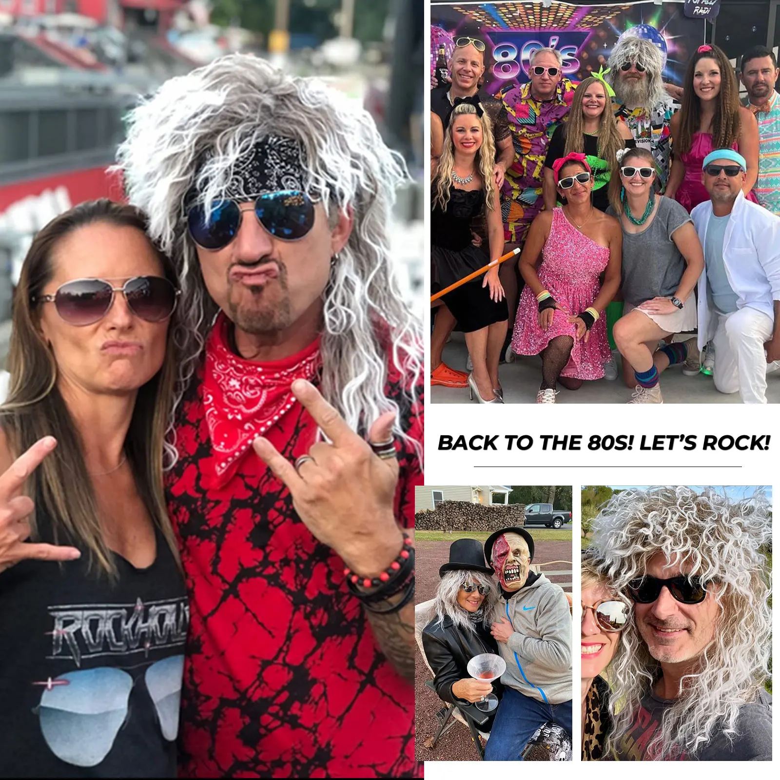 Syntetyczna peruka z długimi kręconymi włosami z lat 80. dla mężczyzn i kobiet Halloween Rocker Mullet Party zabawna peruka peruka do cosplay peruka