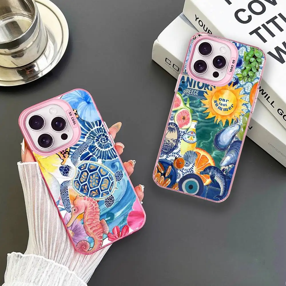 

Color Blocking Summer Watercolor Phone Case For iPhone 16,15,14,13,12,11,Mini,Pro,MAX Pink Matte Shockproof Cover