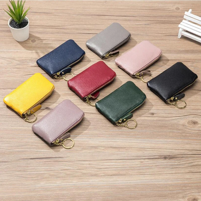 Ultra-thin Cow Leather Women Coin Purse Cowhide Zipper Wallet Retro Key Holder Small Money Bag Keychain Simple Card