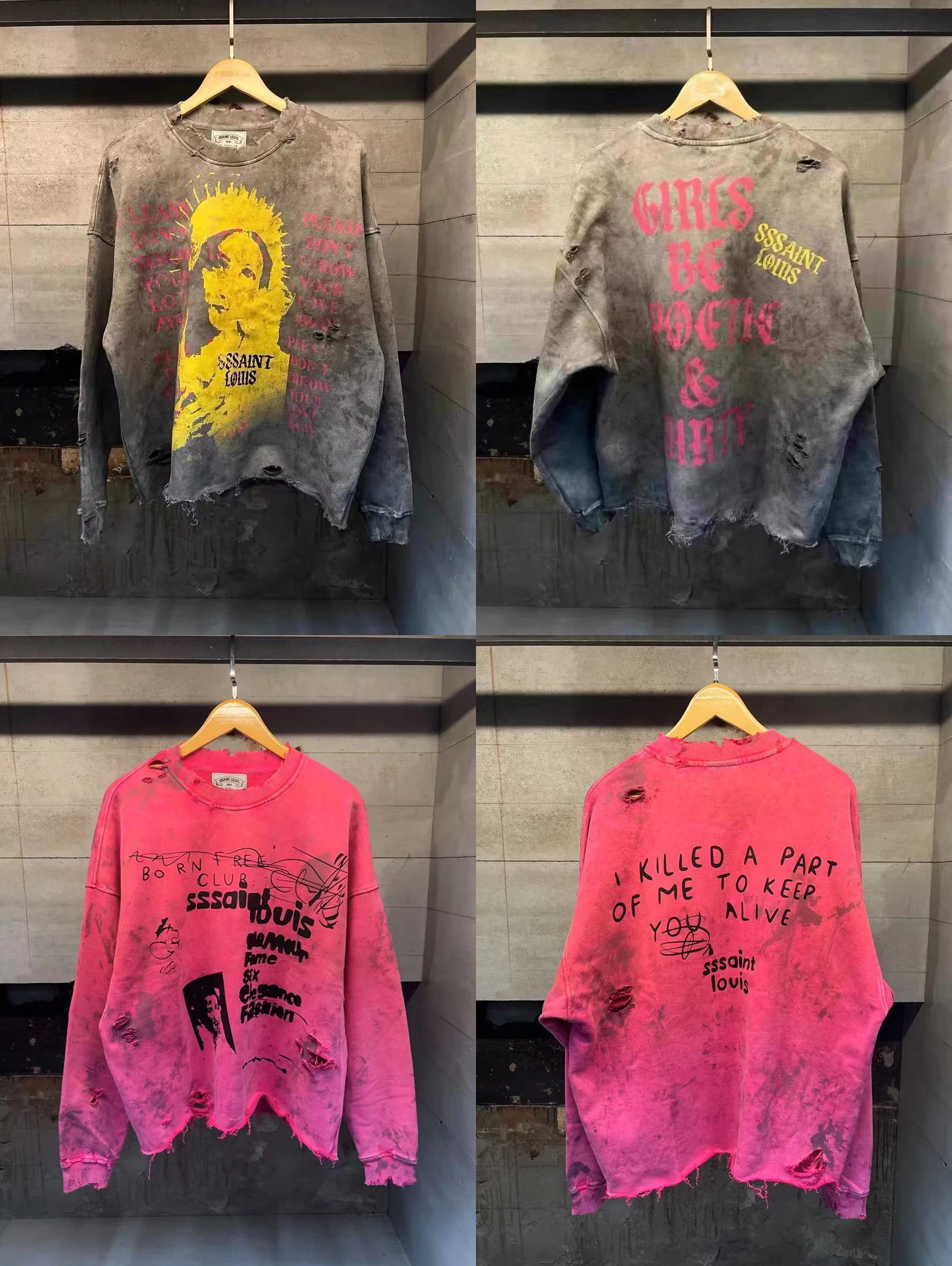

Хорошее качество 25ss стираная футболка с длинным рукавом SAINT с принтом модная мужская и женская хлопковая винтажная одежда стиль с отверстиями