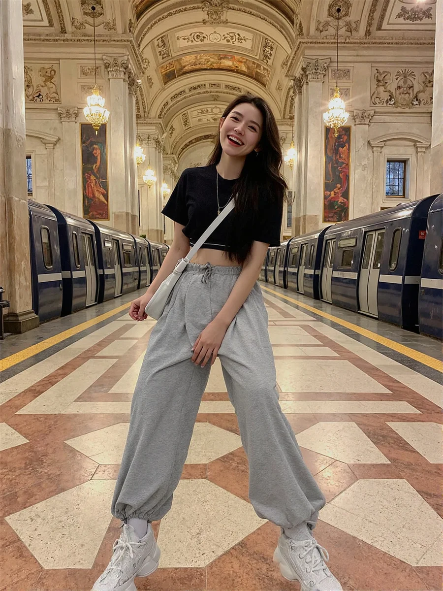 Pantalon Harem ample à cordon de serrage, confortable, pour femme, style estival, coupe droite, sexy, pour la danse, les soirées en club, tendance, féminin, mignon, décoré, style Ins