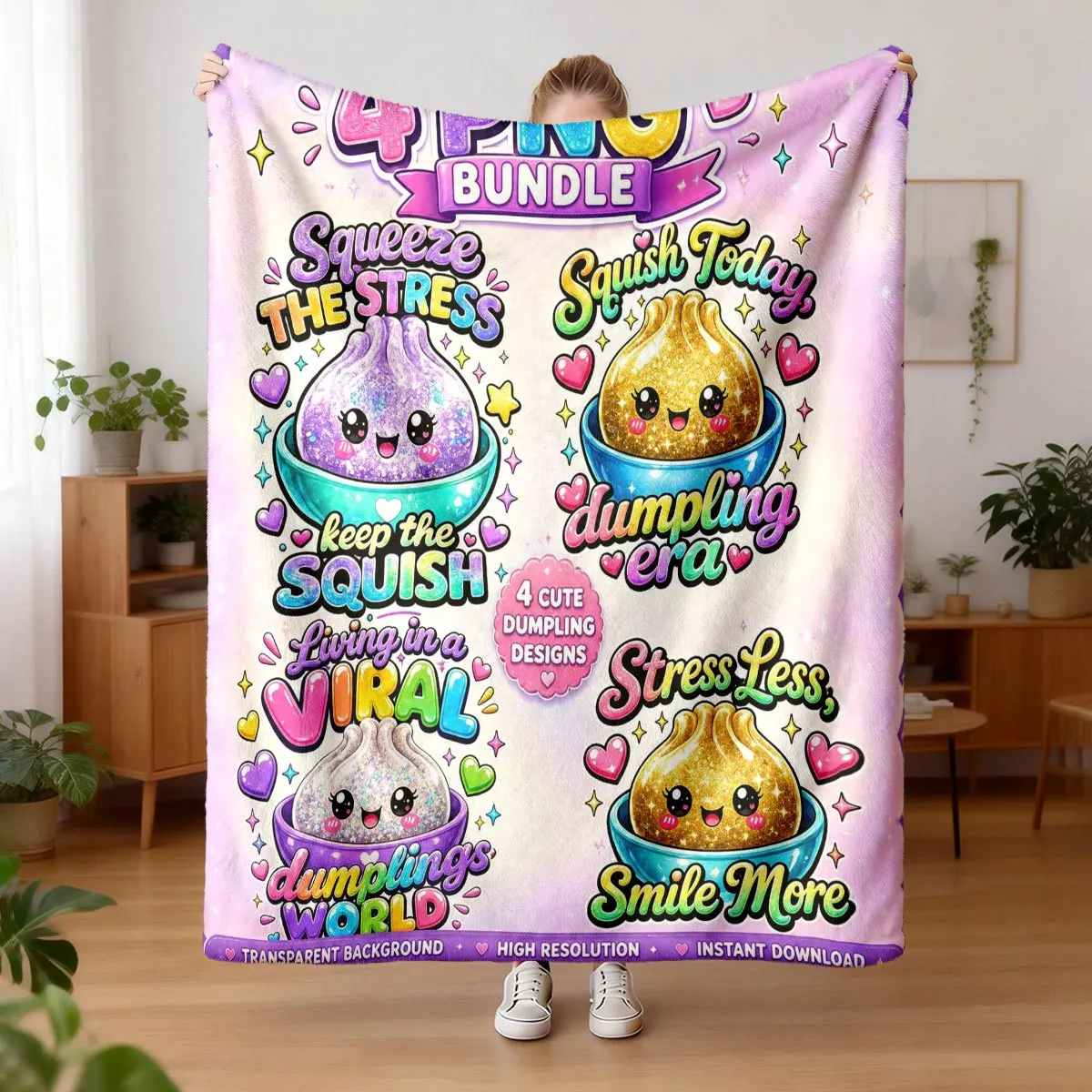 Soft Flannel Throw Blanket Cute Cartoon Dumpling Print Glitter Fleece Blanket Cozy Warm Bed Sofa Blanket for Nap Camping Travel Home Decor Gift