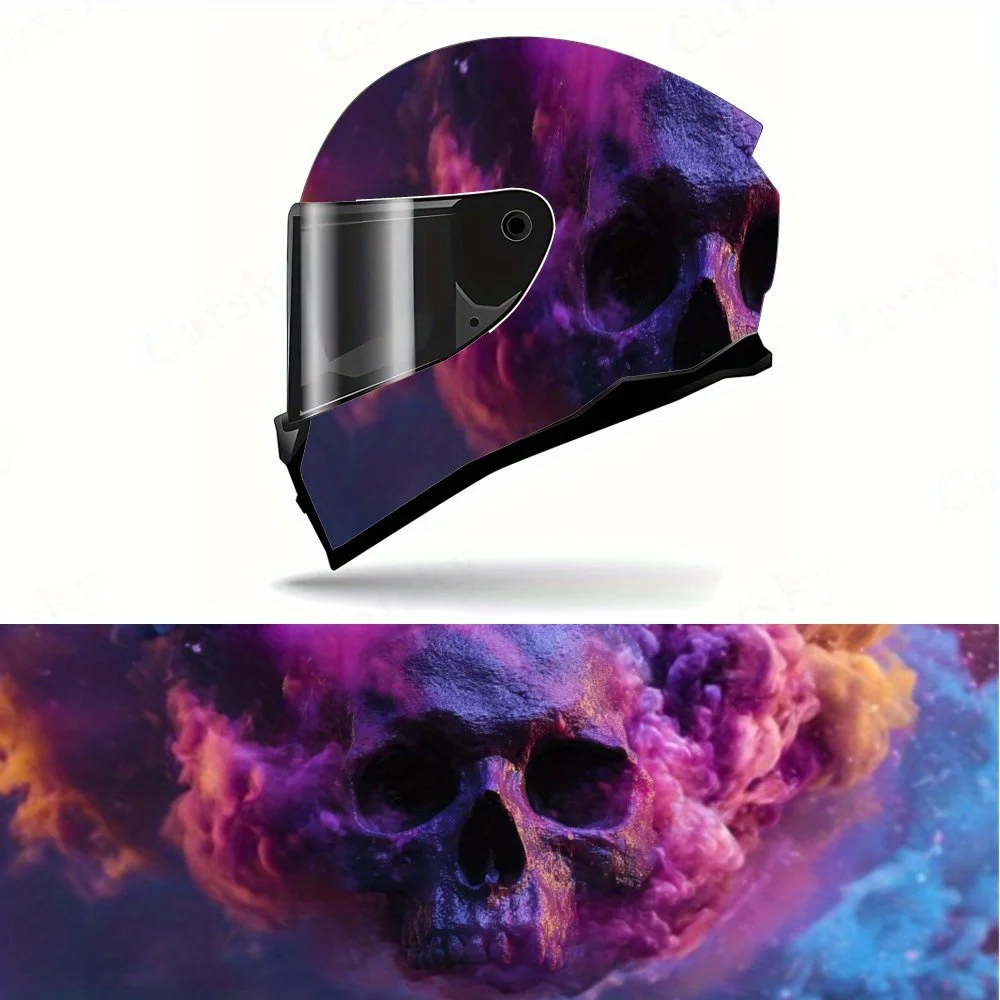 

Psychedelic Skull Motorcycle Helmet Sticker - Waterproof Self-adhesive PVC Material, Psychedelic Purple and Blue Style, Exclusiv