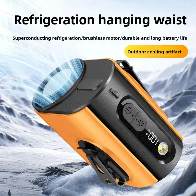 USB Ice Cooling Waist Fan Digital Display Wearable Fan with Flashlight Stand‑Up Portable Cooling Fan for Outdoor Jobsite Camping