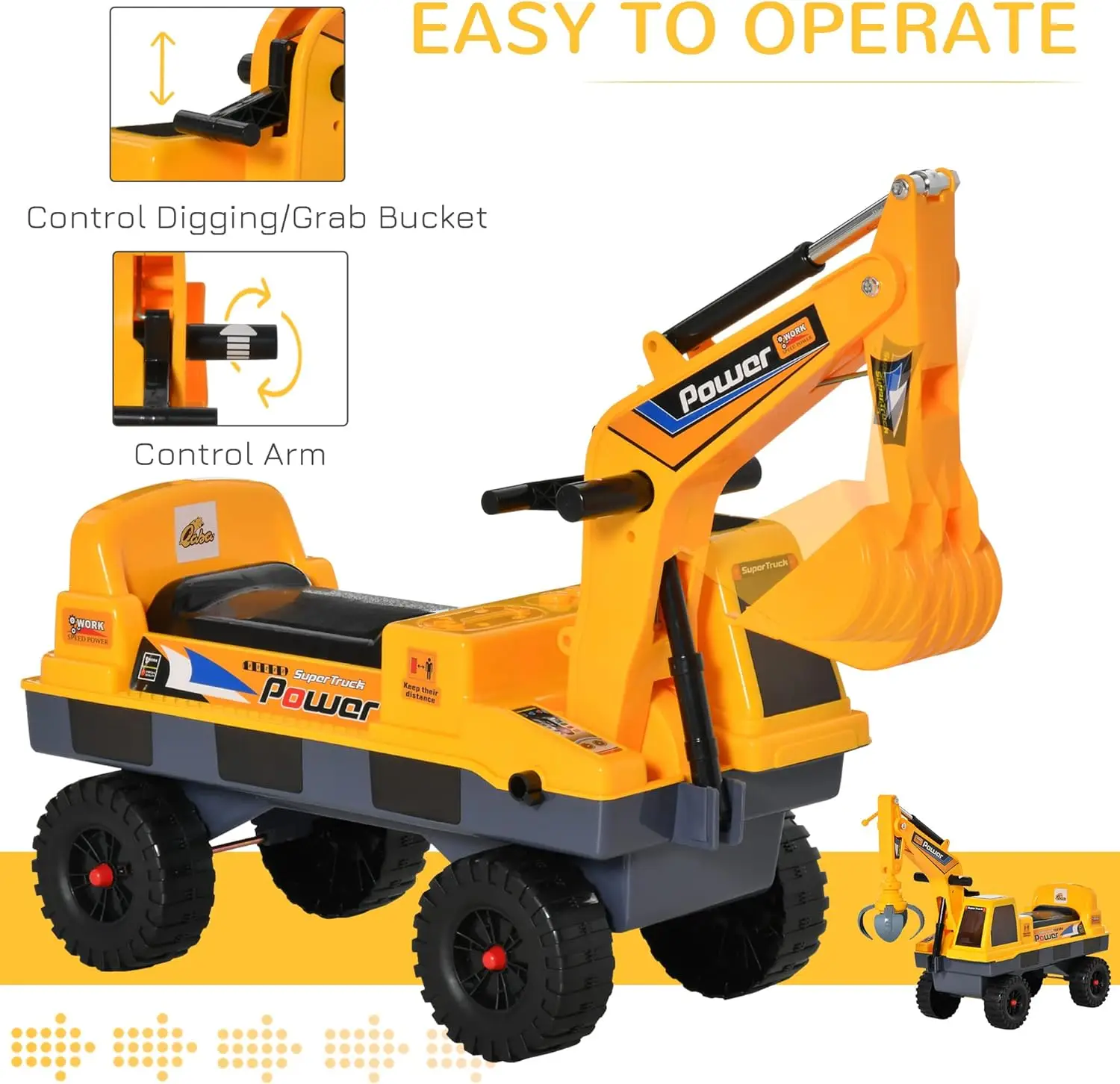 헬멧과 발톱이 있는 2 in 1 무동력 탑승식 굴삭기, 건설 트럭 세트, 수납공간이 있는 다기능 굴착기, 조명 포함