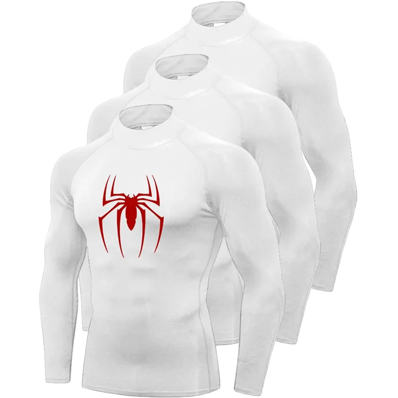 1/3 قطعة رجل ضغط كم طويل تي شيرت الأحمر العنكبوت اللياقة البدنية قمصان رياضية الركض رياضة رياضية سريعة الجافة Rashgards