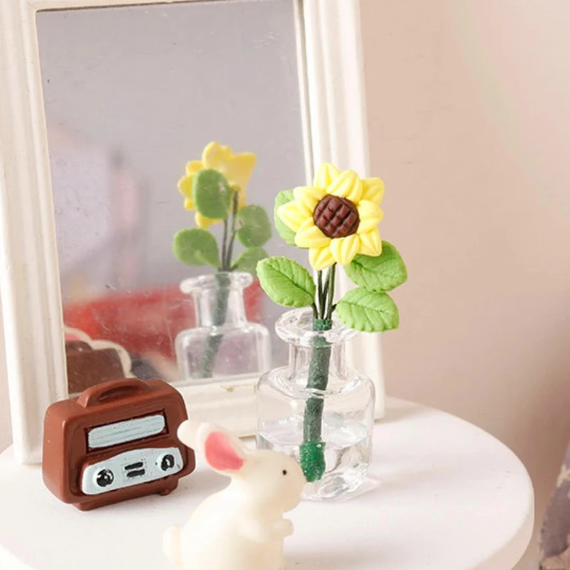 

1:12 Dollhouse Miniature Sunflower Vase Green Plant Potted Plant Flower Pot Model Home Decor Toy Doll House Accessories