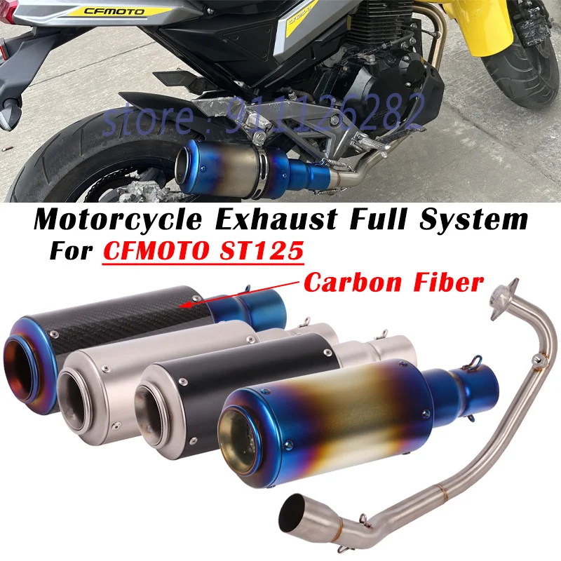 Slip On For For CFMOTO ST125 ST 125 Motorcycle Exhaust Escape Modified Full System Carbon Fiber Muffler Front Link Pipe No DB