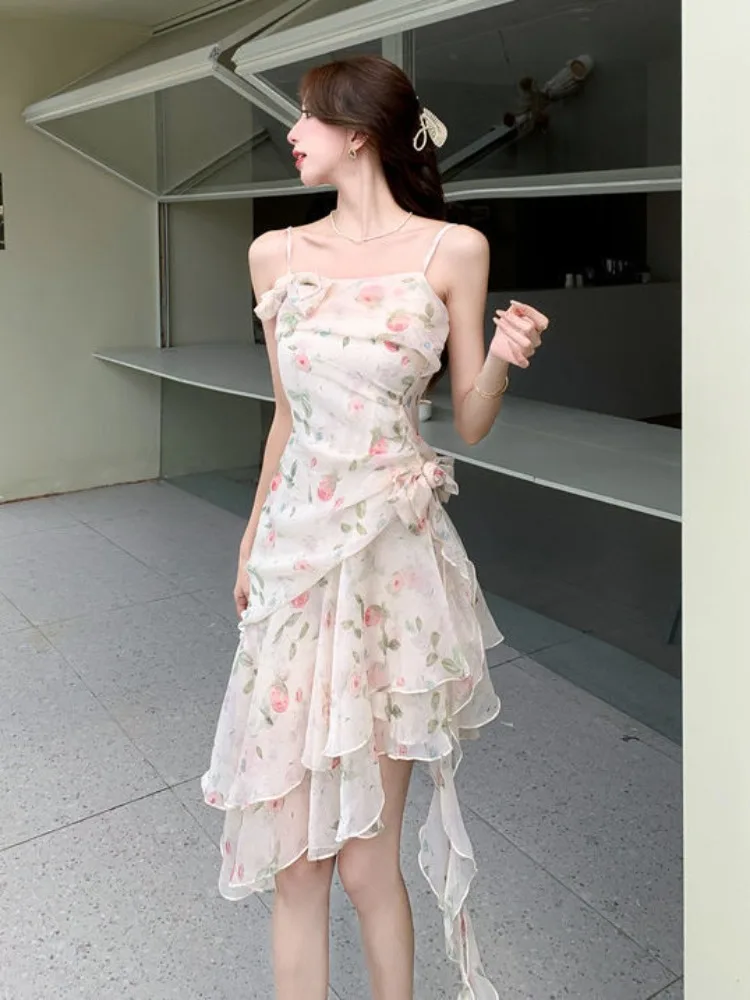 

Женские платья, темпераментное, с цветочным принтом, нерегулярные оборки, с разрезом на шее, весна-лето, модное элегантное платье, вечерние женские платья