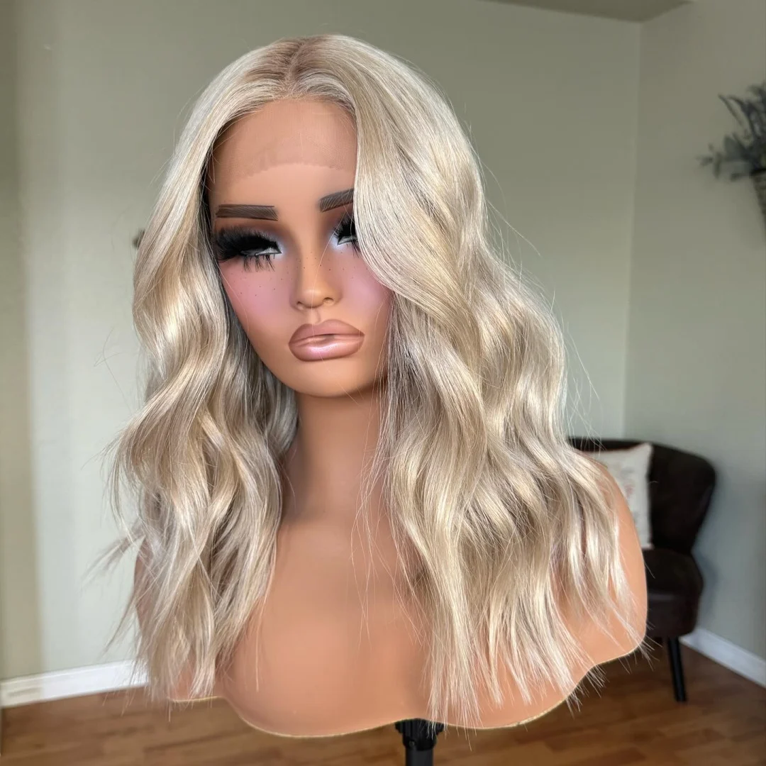 Parrucca corta bionda senza colla con onda d'acqua Parrucca sintetica in fibra premium biondo platino Parrucca cosplay per donna leggera