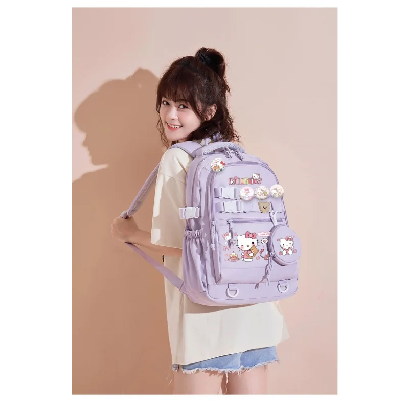 Sanrio-mochila escolar de Hello Kitty para estudiantes, morral escolar de gran capacidad, ligero, con dibujos animados, para hombre y mujer