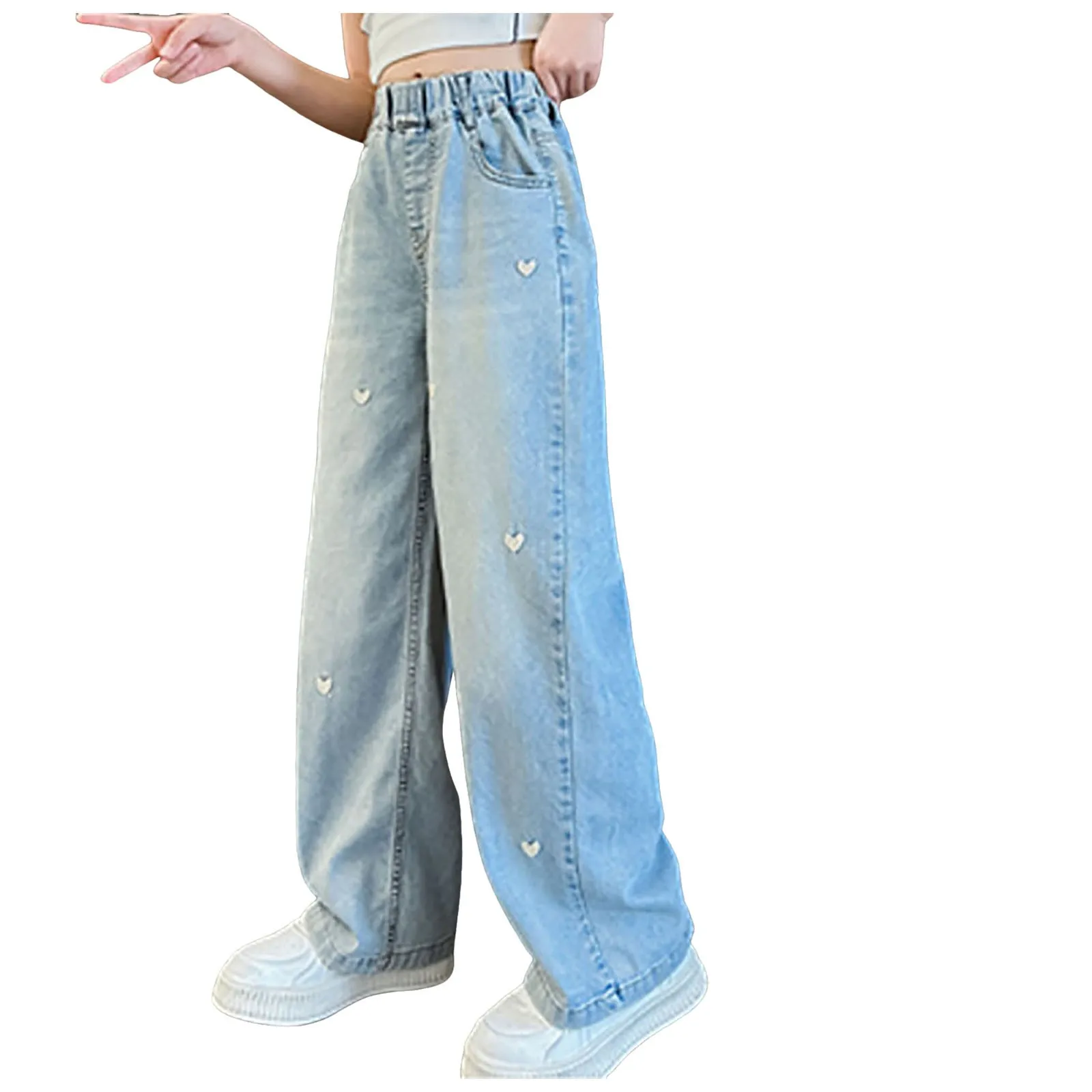 

Warm up Pants Youth Boys Girls Baggy Pants Cute Baggy Denim Pants Elastic Waist Straight Wide Leg Jeans Kids Girls