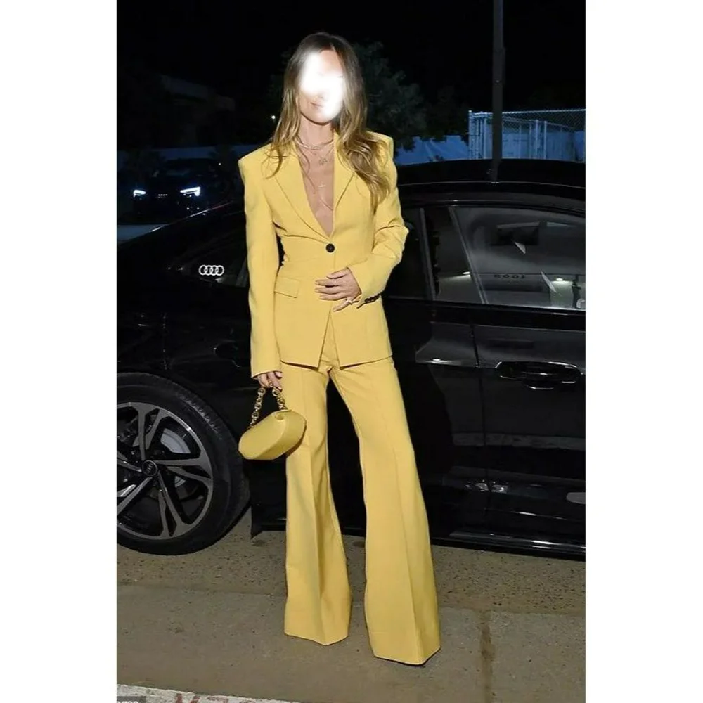 

Yellow Single Breasted Notched Women Set New Female Two Pieces (Blazer+Trousers) Formal Evening Party Suit Daily Office Lady Set