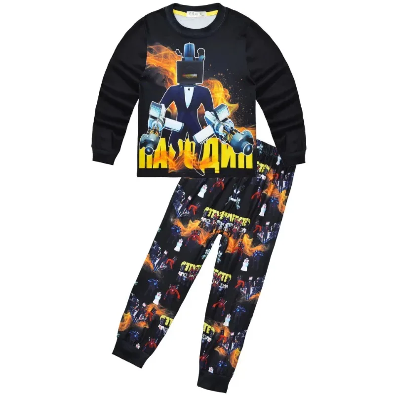 2025 12 Skibidi T-المرحاض تأثيري ازياء منامة مضحك المتكلم التلفزيون رجل كاميرا الفيديو لعبة الشكل 2 قطعة مجموعات للأطفال هالوين #4