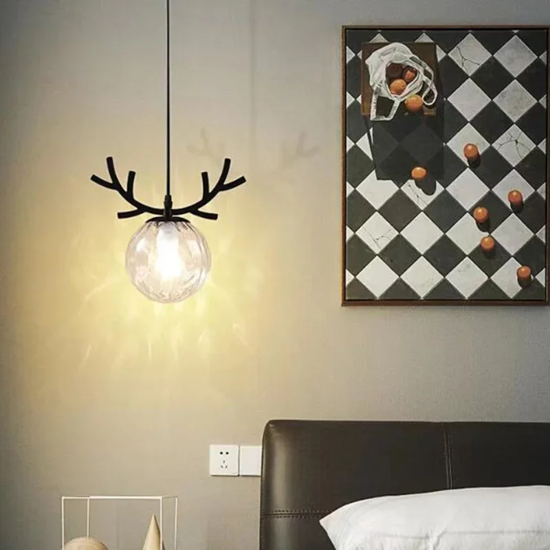 Creative Deer Shape LED Pendant Lamp Home Christmas Holiday Decor Hanging Light Bedroom Bedside Loft Bar Chandelier Lighting