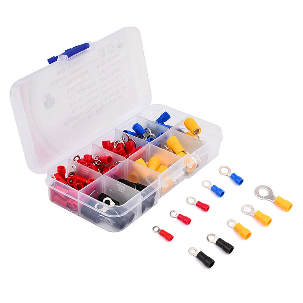 102PCS 10Values RV Type Pre-insulated Round Terminal Kit RV1.25 RV2 RV3.5 RV5.5 Crimp Wire Connectors Assortment Box