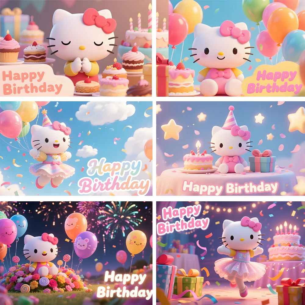 

Cartoon Hello Kitty Theme Birthday Party Supplies Photography Backdrop Decor Background Baby Shower Banner Photo Prop Kids Gift