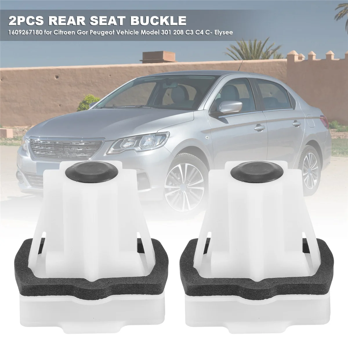 シトロエン用リアシートバックル、プジョーカーモデル301、208、c3、c4、c-elysee、1609267180、2個