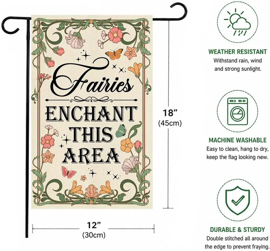 Enchanted Forest Whimsical Fairy Garden Flag Double Sided 12x18 Inches, Gardening Gifts for Plant Lover Gardener Women Men,  bbp