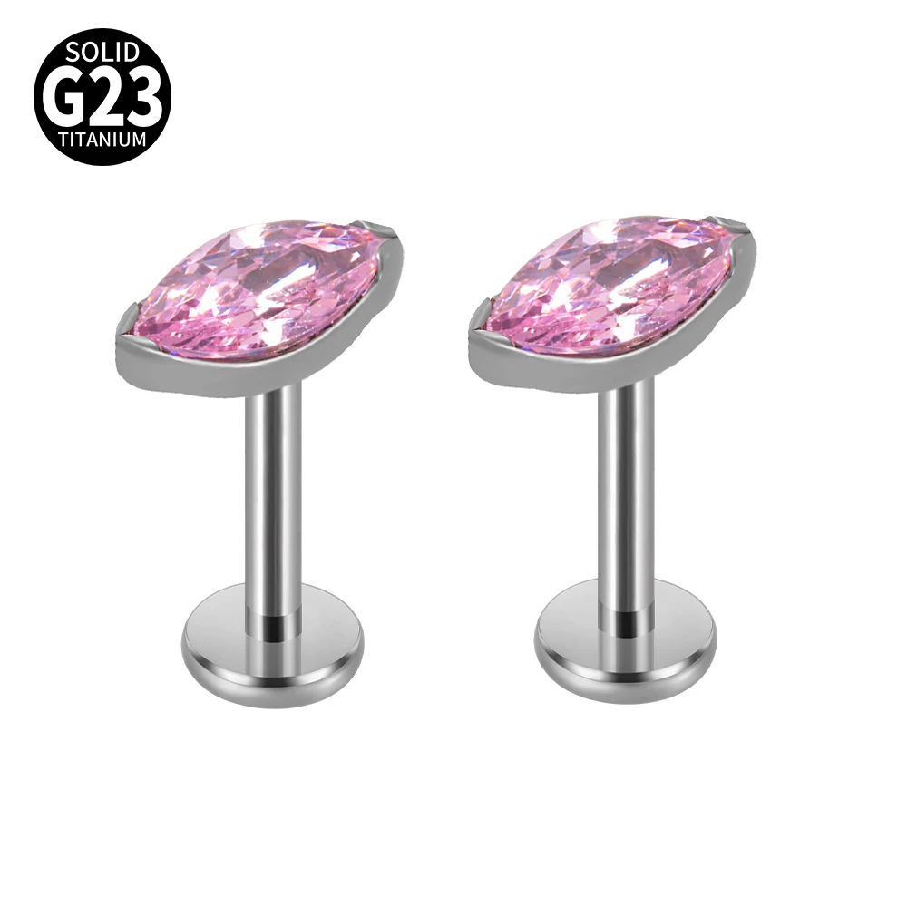 Solid Titanium Marquise Labret Lip Piercing Opal CZ Earring