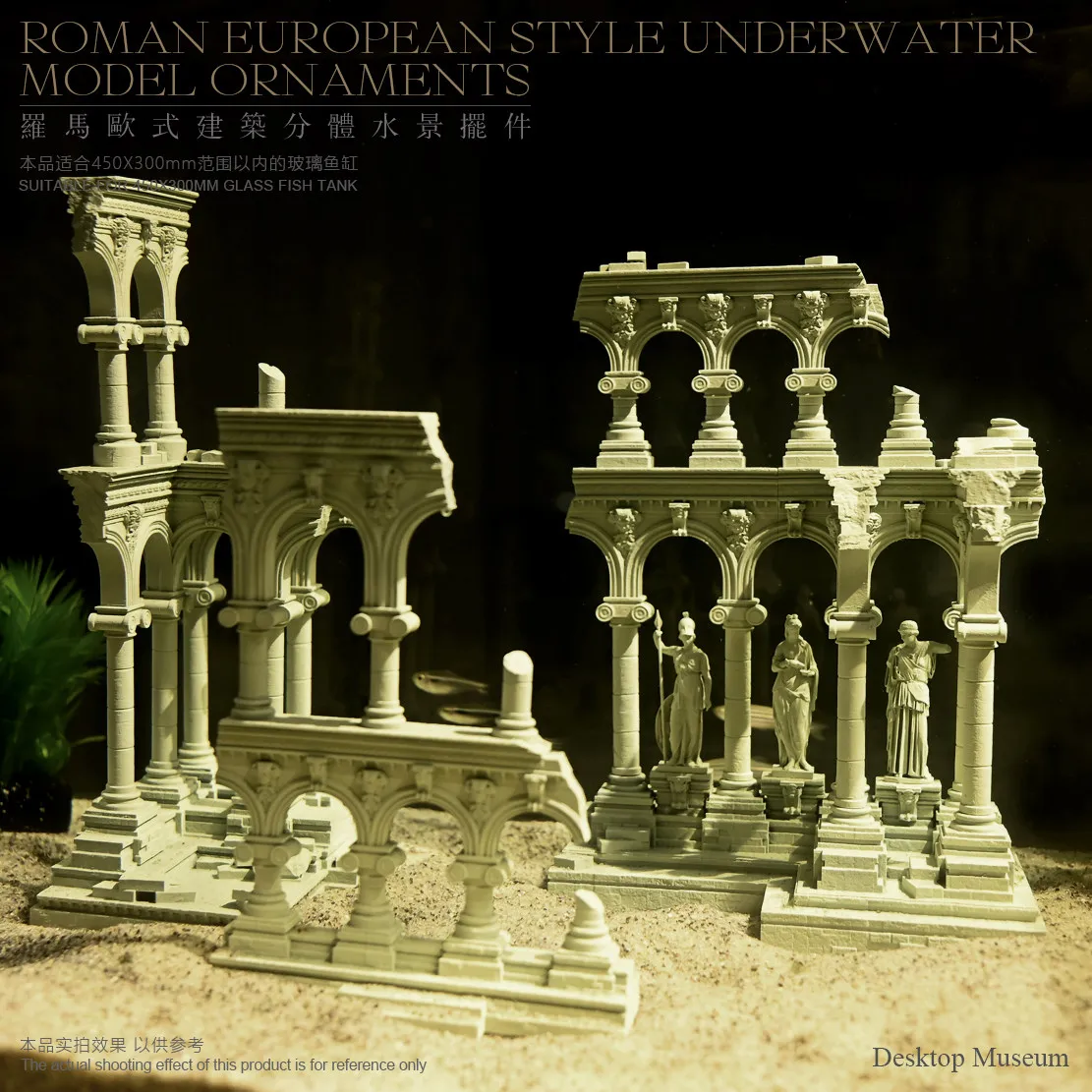 European Roman Underwater Building Aquarium Decor Epoxy Resin Handmade Hand-Painted Fish Tank Ornament