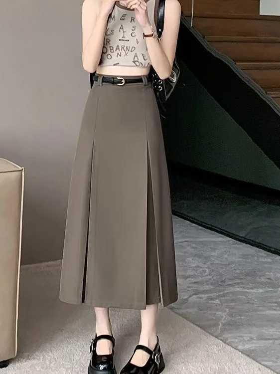 

Slimming High Waist A-Line Skirt for plus Size Women Summer Leisure Korean Style Pleated Skirt Wide Pants Straight Cut