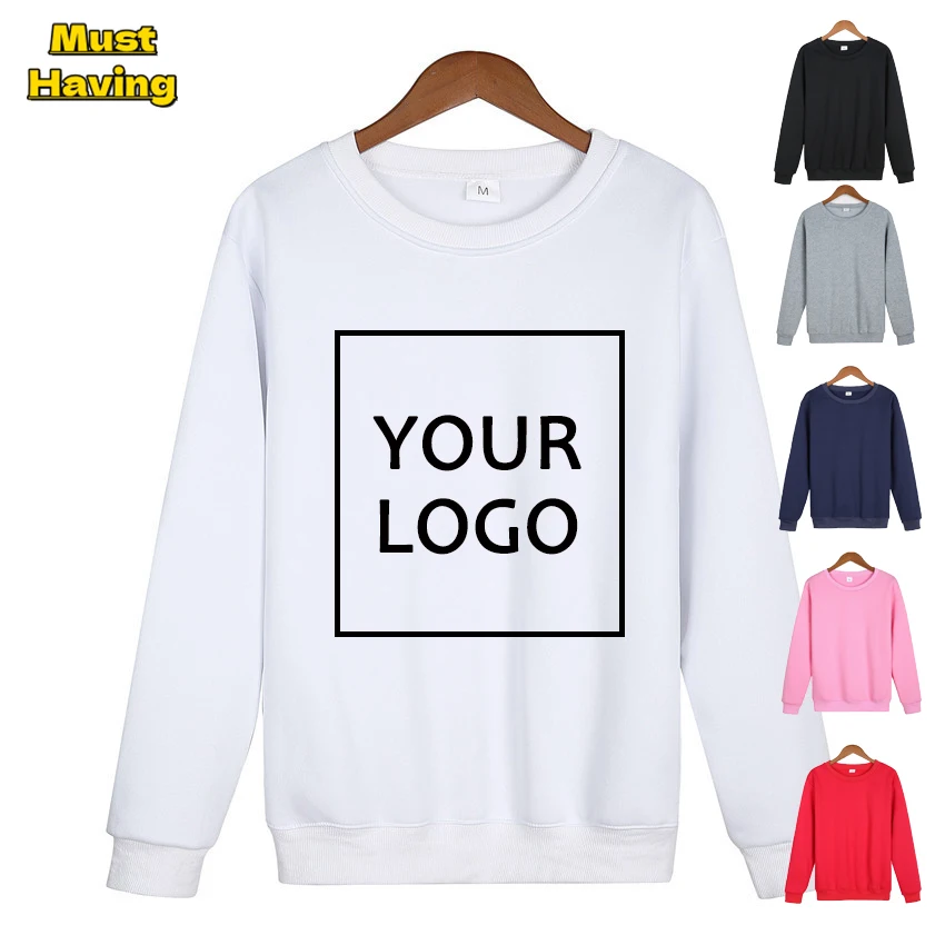 Custom Printing Sweatshirts for Men Women Spring Fall Fleece Lined Pullovers Tops Casual Long Sleeve Solid Color Streetwear