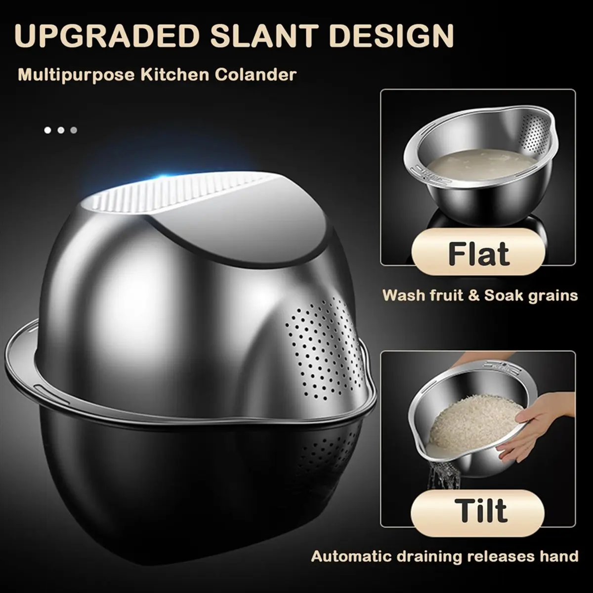 BAAQ Rice Washer Strainer Bowl with Grater,for Cleaning Quinoa, Fruits, Vegetables, Bean Versatile Kitchen Tool