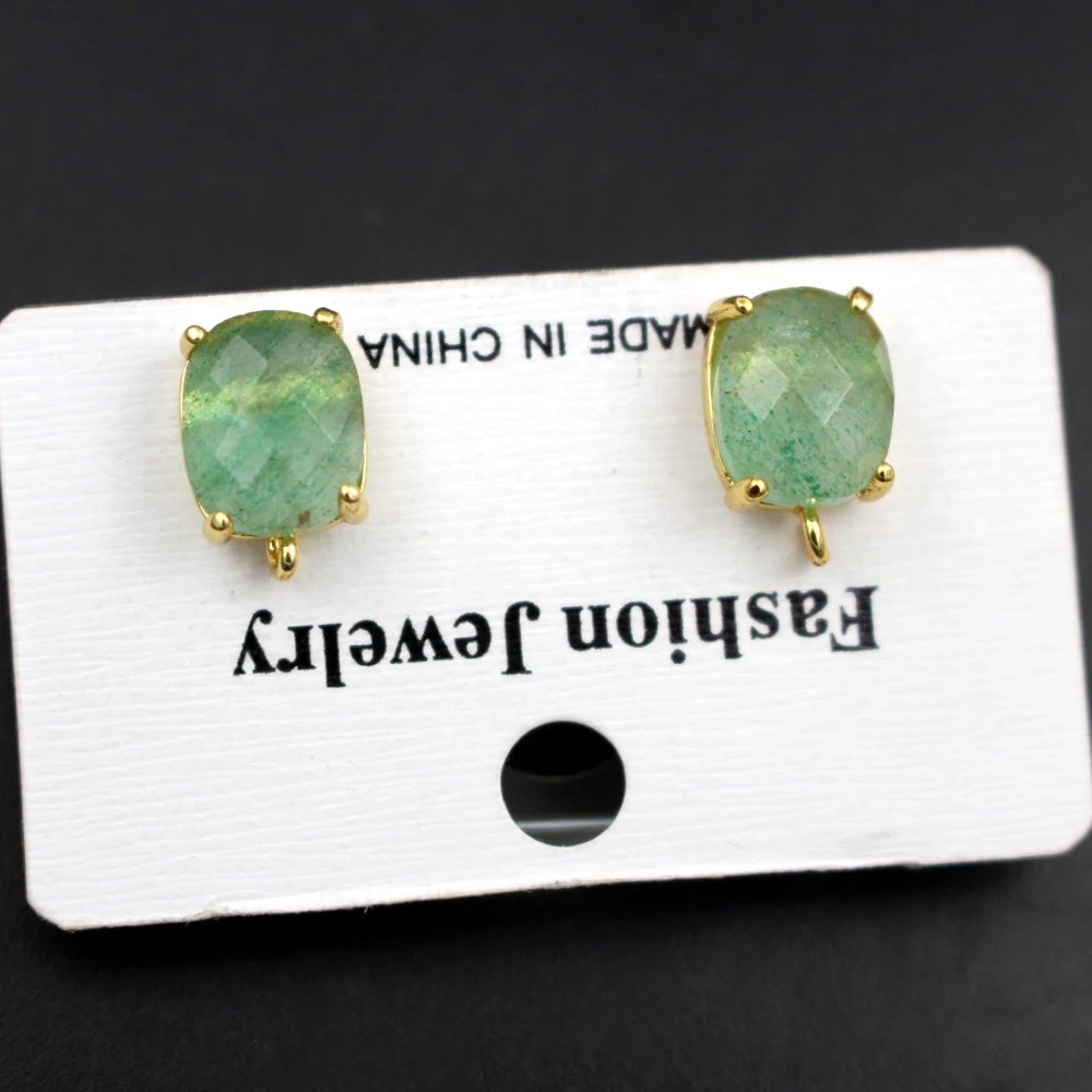 10pair Gold Plated Colored Rose Quartz Black Stone Prongs Stud Earrings Linker Connectors for Women Wedding Jewelry Accessories