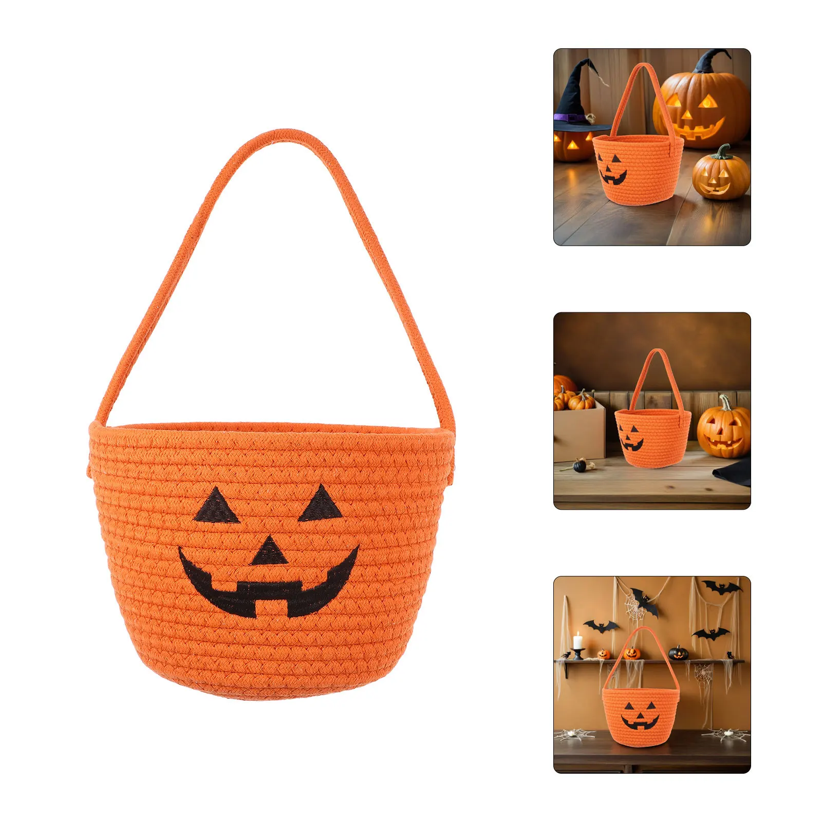 

Halloween Cotton Pumpkin Trick Or Treat Candy Bucket Large Capacity Portable Pumpkin Basket Party Decoration Candy Container