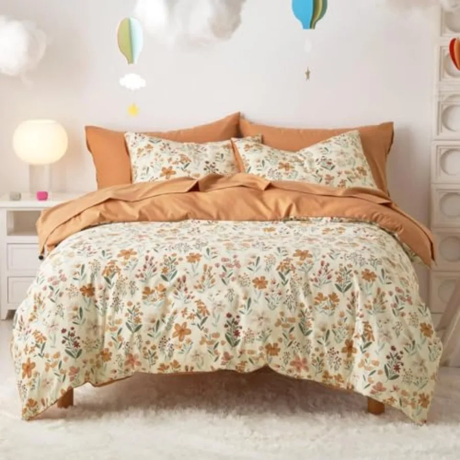 

Floral Bedding Set for Girls Cute Colorful Botanical Flowers Patterned Soft Lightweight Comforter Set with Sheets 7 Pieces Bed
